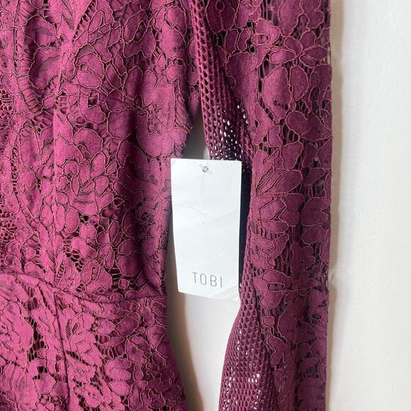 TOBI New w/ Tags Raven Lace Bodycon Wine Mini Dress Size Small Homecoming Party - Picture 4 of 10